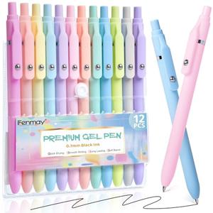 Fenmay Gel Pens, 12 Pcs Black Ink Pens 0.7mm Medium Point| Quick Dry No Smudge, Smooth Writing, Retractable Cute Aesthetic Pens for Journaling Note Taking School Office Supplies