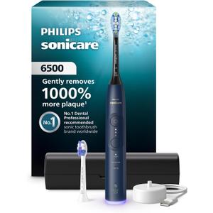Philips Sonicare 6500 Series Electric Toothbrush - Next-Generation Sonicare Technology, Pressure Sensor, 9 Brushing Settings, SmarTimer, BrushPacer, 21-Day Runtime, Travel Case, Navy Blue, HX7413/07