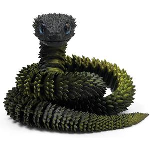 30 Inch 3D Printed Snake - Movable Articulated Snake, Perfect 3D Printed Animals for Educational Toys! Must-Have Toys for Kids and Collectors, Home Office Executive Desk Decor (Black Gold)