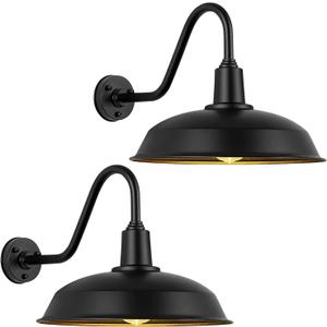 18" Black Outdoor Barn Lights, Gooseneck Wall Fixture Light，2-Pack, 18" Diameter - 2 Pack