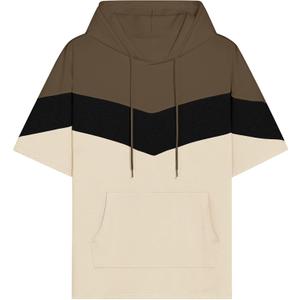 Mens Short Sleeve Hoodie Soft Cotton Color Block T-Shirt Pullover Big Pocket Half Sleeve Summer Sweatshirt XXL