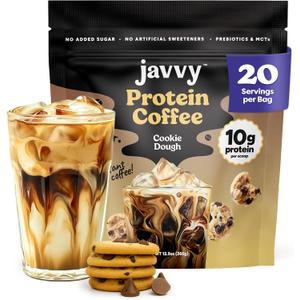 Javvy Protein Iced Coffee - Premium Whey Protein & Iced Coffees, 100% Natural Cold Brew, Zero Artificial Flavors & Sweeteners, 80mg Caffeine, No Added Sugar, 20 Servings, Cookie Dough, 1 Pack, EXP: 05/2028