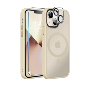 MOCCA Strong Magnetic for iPhone 13 Case, [Compatible with Magsafe][Screen Protector+Camera Lens Protector] Translucent Matte Back Slim Shockproof Case for iPhone 13 Phone Case 6.1", Light Gold