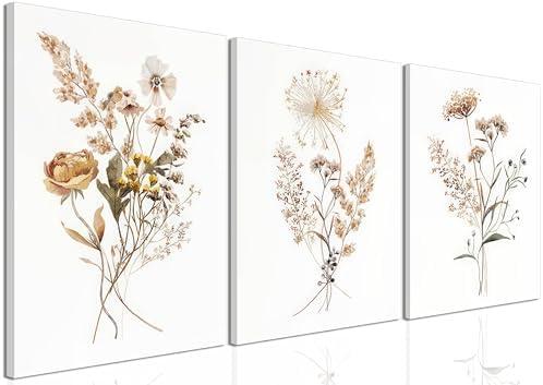 yulihaz Watercolor Botanical Wall Art Set of 3 Wildflower Floral Wall Decor Boho Minimalist Plant Flower Canvas Poster Prints Pictures Artwork for Bedoom Living Room, Framed 12x16 inch