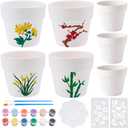 WEBEEDY 4 Sets DIY Ceramic Succulent Pots Paint Kit for Adults Beginner DIY Paintable Ceramics Pots with Butterfly Flower Stencils, Paints, Brushes, Palettes Paint Your Own Pots for Home Decor