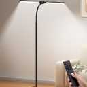 LED Floor Lamp for Living Room, Bright Reading Lamps for Office, Adjustable Colors Temperatures&Brightness, Dual Head Goose-Neck Standing Lamp, Remote and Button Control, Eye Caring Tall Lamp, Black
