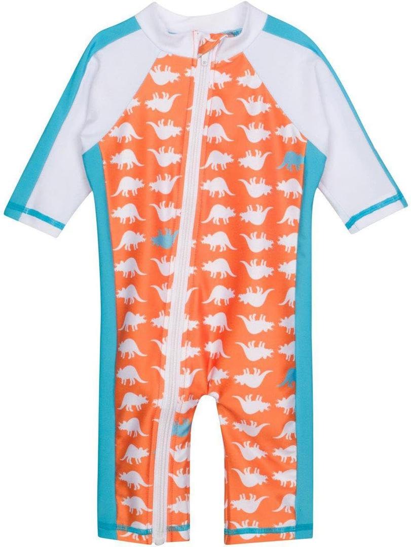 SwimZip Boys' Long-Sleeve UPF 50+ Swimsuit for Baby, Toddler, & Little Boys (18-24 Months, Orange Dino)