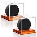 MewVeer Hockey Puck Display Case, Pucks Display Cases with Wooden Base, Acrylic Clear Box - Hockey Memorabilia Storage Holder, for Enthusiasts & Collectors & Fans (2 Pack, Square)