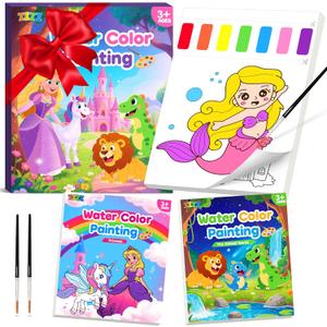 ZIZZ Valentines Day Gifts for Girls Boys, Paint with Water Coloring Books for Toddler, 2 Pack Watercolor Painting Set for Kid Ages 3-5 4-8, Drawing Activity Kit Art Craft Toy Birthday Gifts for Girl