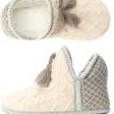 Women's Cozy Knit Slipper Boots Memory Foam Non-slip Indoor Outdoor Warm House Booties (7-8, Nordic Ivory)