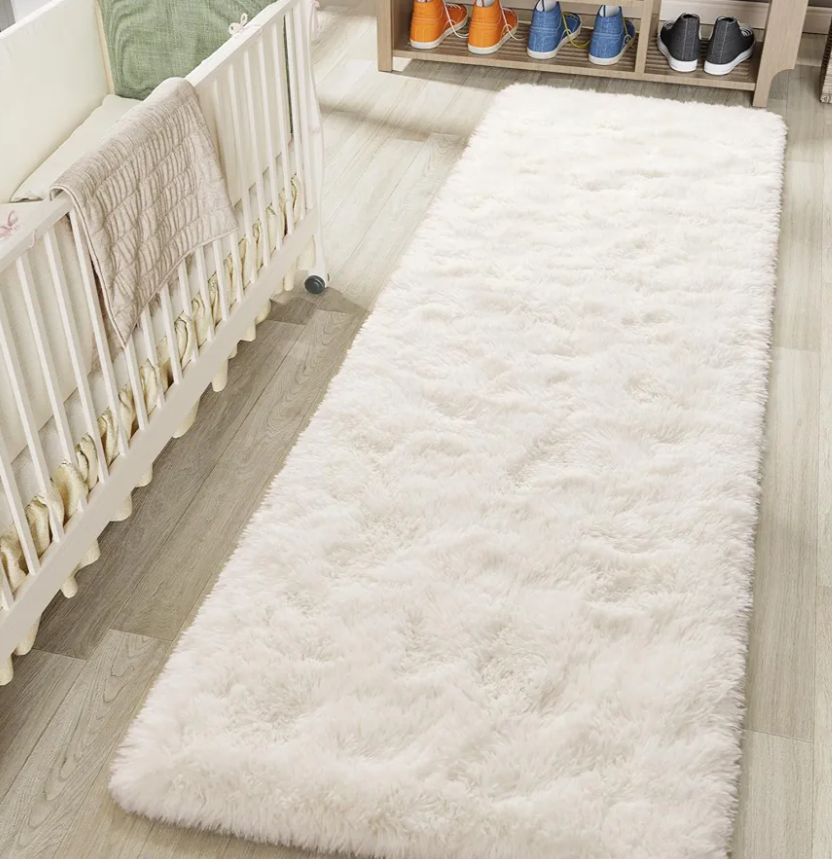 Ultra Soft Indoor Modern Area Rugs 2x8, Fluffy Living Room Carpets for Children Bedroom Home Decor Nursery Rug, Cream