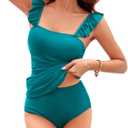 Kate Kasin 2025 Two Piece Tankini Swimsuits for Women High Waisted Tummy Control Floral Swimwear Ruched Padded Bathing Suits (X-Large, Dark Cyan)