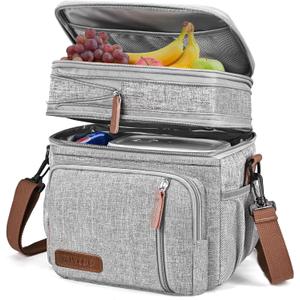 MIYCOO Lunch Bag for Women Men Double Deck Lunch Box - Leakproof Insulated Soft Large Adult Lunch Cooler Bag for Work, (Grey,15L) (Gray)