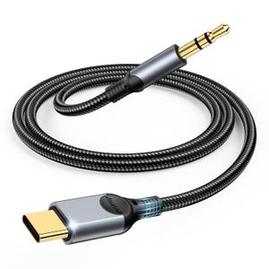 USB C to 3.5mm Audio Aux Jack Cable[4ft], ZOOAUX Type C Adapter to 3.5mm Headphone Stereo Cord Car for iPhone 16 15,iPad Pro,Samsung Galaxy S24 S23 S20 10,Google Pixel,Oneplus (Grey, 4FT) 