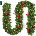 Brightown 9FT Christmas Garland with Lights, Battery Operated Prelit Garland with Pinecones, Berries, Bows, Ornaments, 100 LED White Lights, 8 Modes, Timer, for Mantle, Stairs, Fireplace, Door, Fence