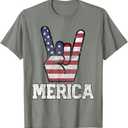 Merica Rock Sign 4th of July Vintage American Flag Retro USA T-Shirt 116 (5-6)