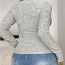 Verdusa Women's Plus Size Lace Basic Tees Long Sleeve Shirts Button Up Trendy Fall Tops (X-Large Plus, Grey)