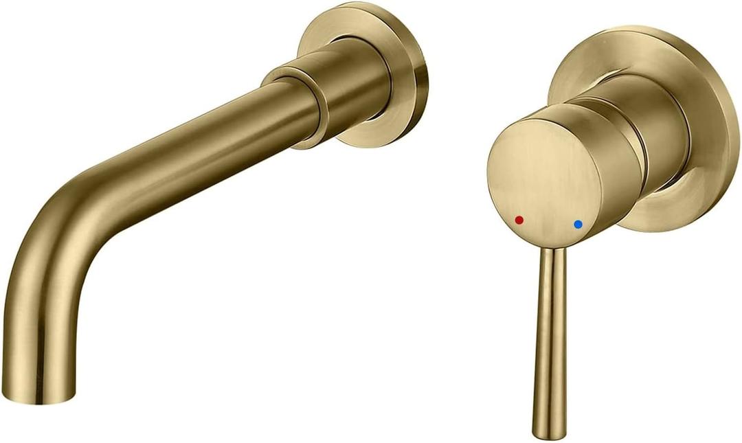 Wall Mount Bathroom Faucet Brushed Gold Bathroom Faucet Bathroom Sink Faucet with Single Handle and Rough in Valve Included