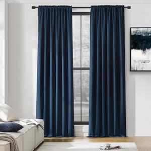 DONREN 108 Inch Length Navy Blue Curtain Panels/Drapes for Living Room Solid Energy Efficient Room Darkening Bedroom Curtains Thermal Insulated W 50 x L 112 inch