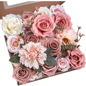 BSMYBO Artificial Flowers Combo Dusty Pink Flowers Bouquets Fake Roses Faux Floral Arrangements for Wedding Bridal Bouquets, Baby Shower, Floral Arrangement, Table Centerpieces, Home Decorations
