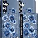 DYZTUNOCA Compatible with Samsung Galaxy S23 Case Wallet Cute for Women with Design,Rugged Credit Card Holder Slot Protective Phone Skin Cases - Blue Navy Floral