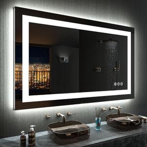 LOAAO 40"X24" LED Bathroom Mirror with Lights, Anti-Fog, Dimmable, RGB Backlit + Front Lighted, Bathroom Vanity Mirror for Wall, Memory Function, Tempered Glass (Safe to Use)