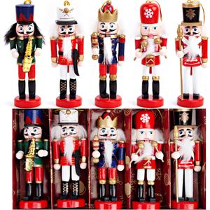 AMOR PRESENT Christmas Nutcracker Ornaments Set, 5.5 Inch Hanging Decorations Wooden Nutcracker Soldiers for Christmas Tree Gift Shelves Table Decoration (Red)