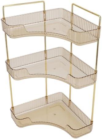 TOPINCN 3 Tier Makeup Shelf Organizer, Corner Bathroom Counter Organizer, Makeup Storage Rack, Vanity Organizer for Bathroom, Kitchen, Vanity (Amber)