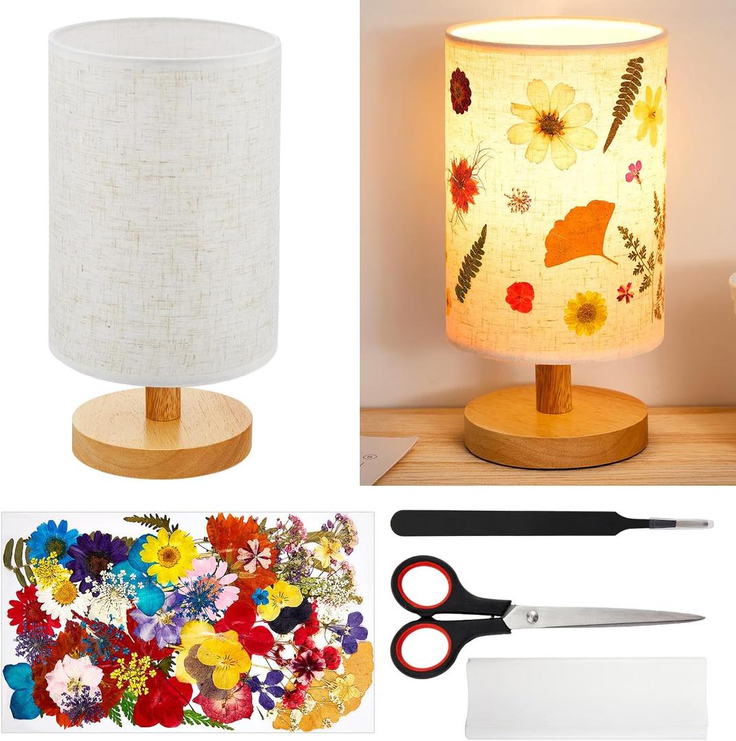 Hortsun Pressed Flower Lamp Vintage Table Small Lamp Cottagecore Decor Boho Night Light Decorative Rustic Night Light for Bedroom, Living Room or Office, Valentine Gift for Women(DIY Style)