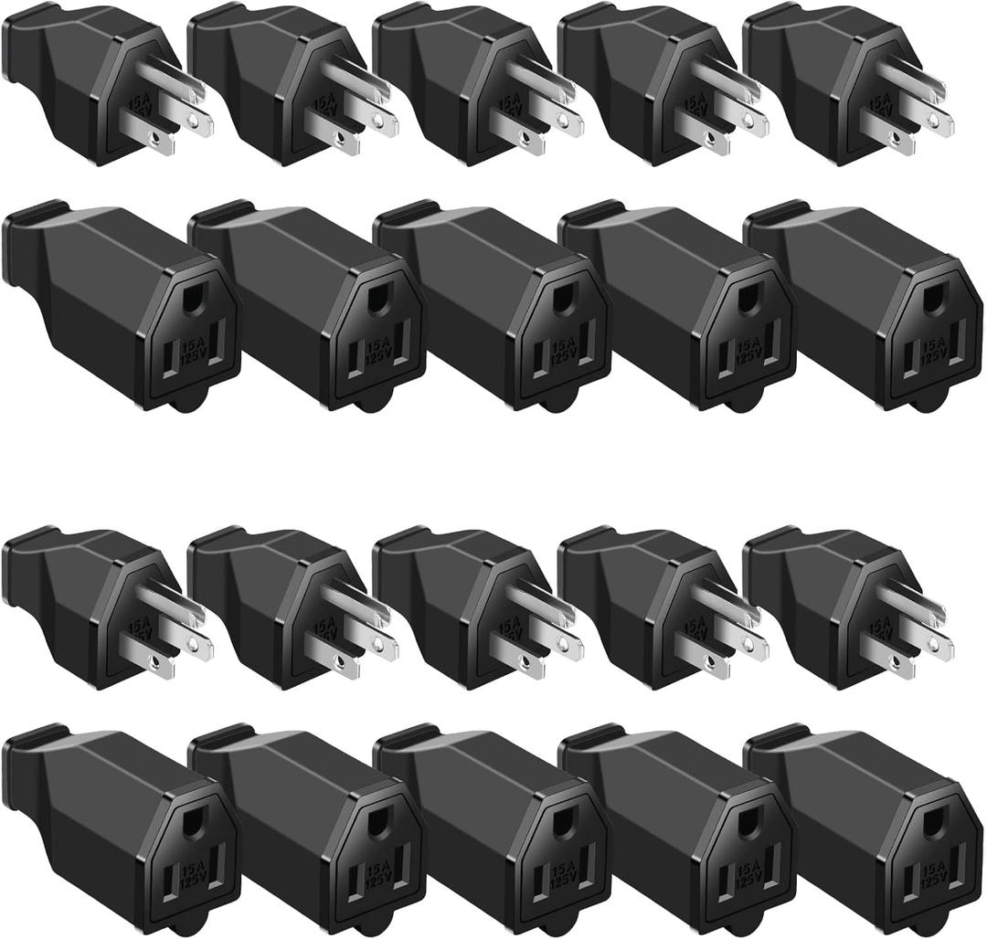 Treela 20 Pcs Extension Cord Plug Replacement Male and Female Extension Cord Ends 125v 15a 2 Pole 3 Wire Male and Female Connector Straight Plug Replacement Compatible with Nema 5-15p and 5-15r 1875w