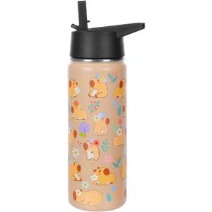 Capybara Water Bottle with Straw - 510ml/18oz Cute Stainless Steel Water Bottles,Capybara Cup Insulated and Cold-keeping,Bpa-free Water Bottle,Capybara Stuff Gifts for Boys Girls Outdoor Sports