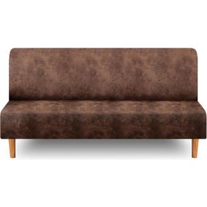 ANARACHON Leather-Like Stretch Futon Slipcover, Armless Jackknife Sofa Cover for 47"-61" Back, Faux Leather Texture Furniture Protector, Machine Washable, Pet & Kids Friendly (Medium, Light Brown)