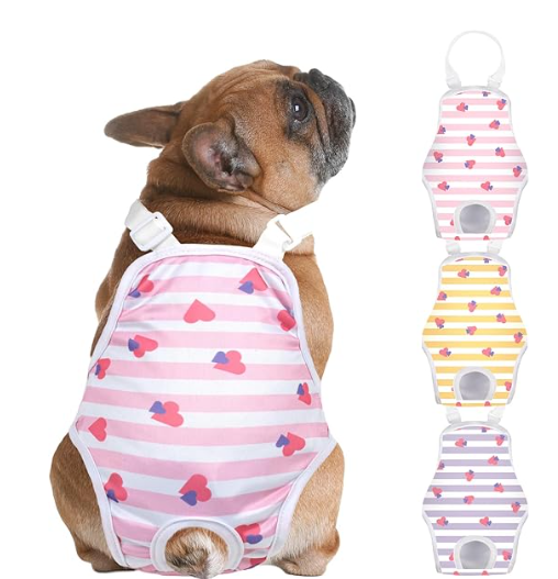 Jollywoods 3 Pack Washable Female Dog Diaper Onesie Sanitary Pantie with Adjustable Suspender, Reusable Fixed Doggie Diapers, Super Absorbent Leakproof for Small Medium Large Dog in Heat Cycle XL