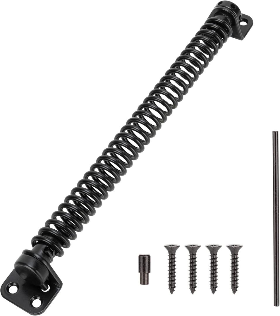11-1/2" Gate Spring Self Closing Heavy Duty Outdoor Door Spring Automatic Metal Gate Closure Hardware with Adjustable Tool for Wooden and Vinyl Fence, Black