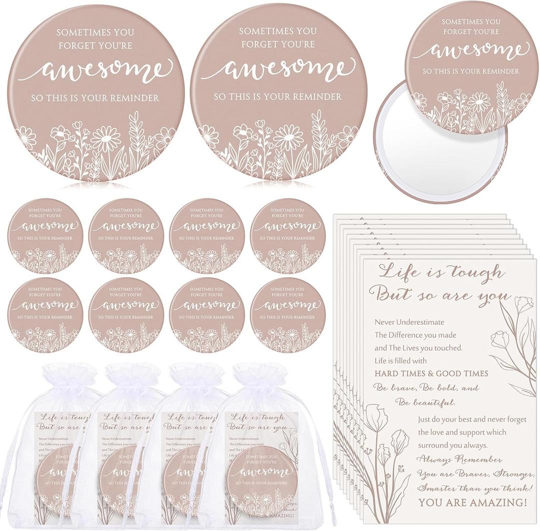 50 Set Inspirational Compact Mirror for Women Sometimes You Forget You're Awesome Makeup Pocket Purse Mirror Motivational Card for Back to School Teacher Nurse Coworker (Boho)