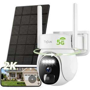 2.4G/5G Solar Security Cameras Wireless Outdoor, 2K Camera for Home Security, Auto Tracking, 360 PTZ/Color Night Vision/2Way Talk/Compatible with Alexa/IP66 Waterproof