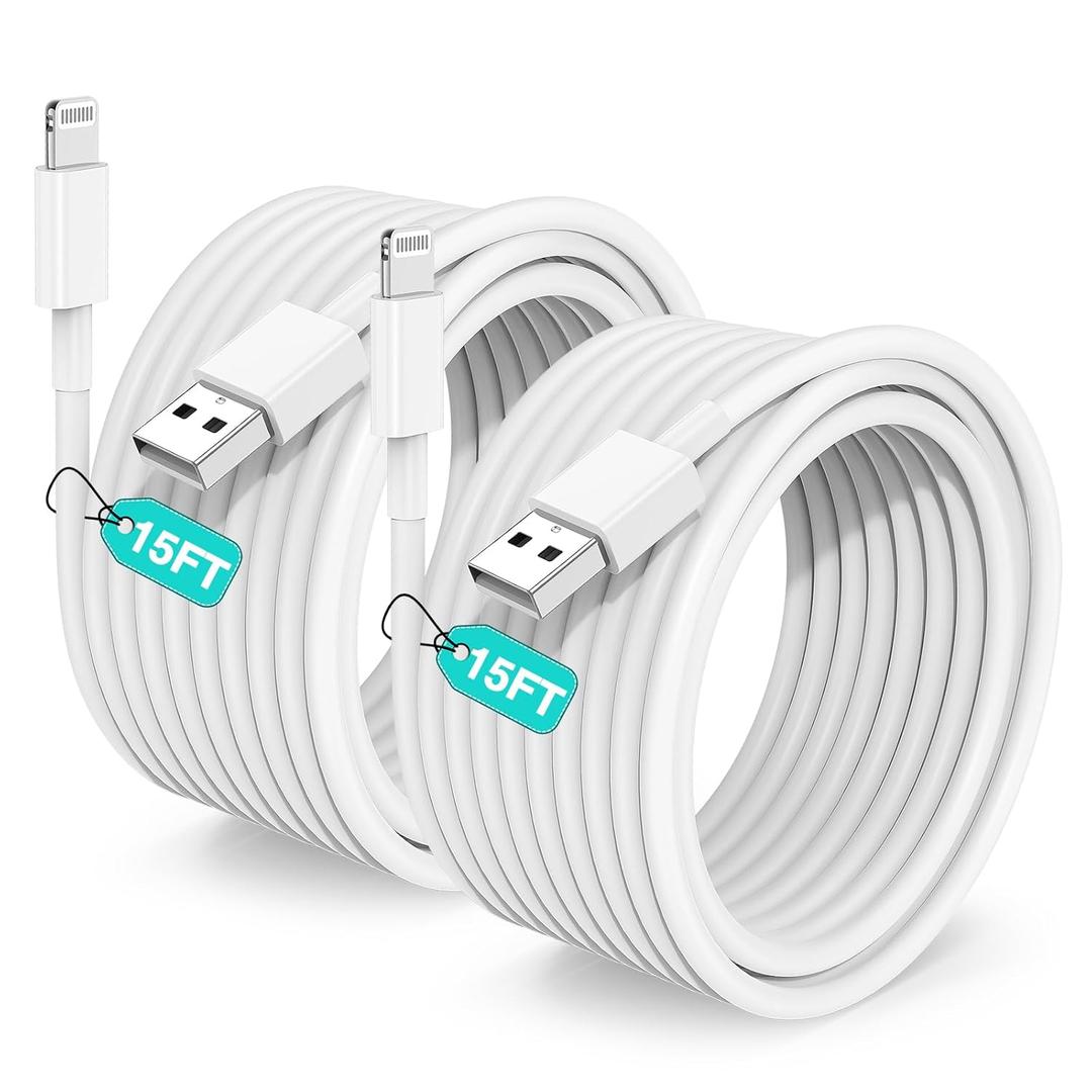 15 FT iPhone Charger Cord Extra Long, [Apple MFi Certified] Lightning Cable 5M, 2.4A Long iPhone Charger Cable Fast Charging Cable 15 Foot for iPhone 14/14pro/13/12/11/11Pro/X/XR/XS Max/8-White