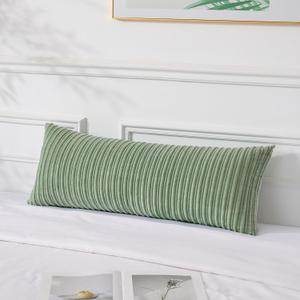 UGASA 14x36 Inch Pillow Cover Pack of 1 Soft Boho Stripe Corduroy Large Long Rectangular Lumbar Cushion Cover Farmhouse Decorative Throw Pillowcase for Bed Couch Sofa Bedroom Living Room Sage Green