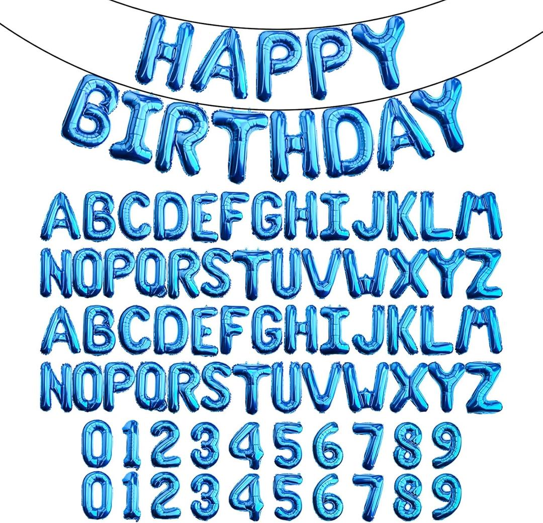 [85 PCS] 16" Blue Letter Number Balloons, Happy Birthday & 2 Sets of A-Z 0-9, Foil Mylar Aluminum Hanging Alphabet for Graduation New Year eve Birthday Party Decorations