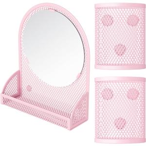 Locker Mirror Magnetic with 2 Magnetic Pen Holders, Pink Locker Accessories for Girls, Locker Organizer for Work, for School Locker Decor, Gym Locker, Fridge