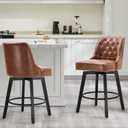 Counter Height Swivel Barstools with Back,26" H Seat Height Upholstered Bar Stools for Kitchen Island,Set of 2,Brown Leather