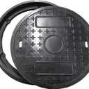 20in Round Manhole Covers and Frame,18in Clear Opening Fiberglass Replacement Solid Top Cover,Septic Tank Lid and Base for yard,Non-slip Reinforced Sewage Basin Cover(Overall size 22.8in) (Black)