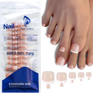 2 x 120Pcs Toe Nail Tips - Maigitur White Short French Tip Toenail Press Ons,Nude Soft Gel Toe Nail Tips, Soak Off Press On Toenails Square Fake Toes for Women Girls Manicure No Glue Stickers 02