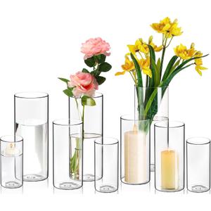 8 Pack Cylinder Vases- for Centerpieces, 6,8,10 Inch Clear Glass Cylinder Candle Holder- for Wedding Centerpirces Decoration Tall Clear Flower Vases, Hurricane Candle Holder for Party Home Decor