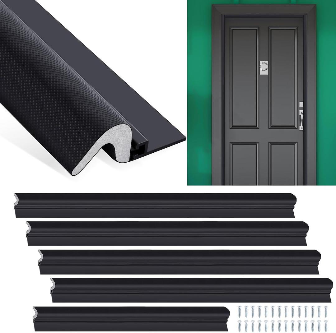 Yuntau 5 Pcs Screw on Door Weather Stripping 42" 36" Exterior Door Weather Stripping with Aluminum Carrier and Foam Gasket, V Shaped Soundproof Seal for Sides and Top (Black)
