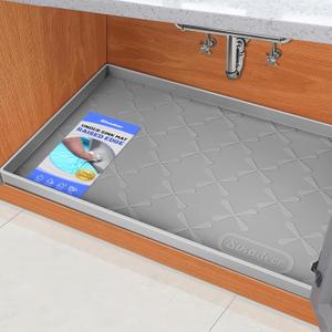 SIKADEER 19" x 19" Under Sink Mat Waterproof, Silicone Mat Kitchen Drawer Shelf and Cabinet Liner, Sink Protector for Kitchen Organizers and Storage, Boot Tray Pet Food Mats (Gray)