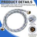 4 Ft Washing Machine Hoses, 2 Packs Premium Stainless Steel Washer Hoses Burst Proof, Hot and Cold Striped Water Supply Hoses with 3/4'' Standard Interface fit for ALL Washer
