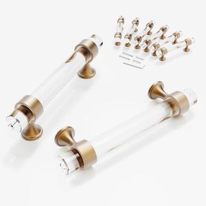 3 3/4 inch Cabinet Handles Kitchen Cabinets Drawer 6 Pack, Champagne Bronze 96 mm Crystal Pulls Solid Base Closet Cupboard Dresser Drawers Hardware Handles Bathroom Bedroom Pull Glass Clear