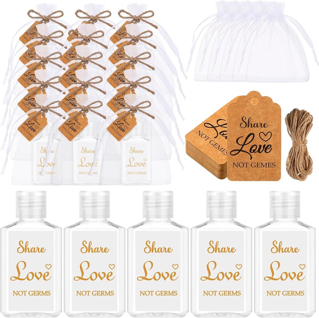 50 Sets Mini Hand Sanitizer Bottles bulk Wedding Favors for Guests 2oz Empty Travel Size Hand Sanitizer Bottles with 50 Organza Bags Thank You Tags for Wedding Party(Love,Gold)