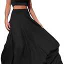 Vakkest Womens Summer Sexy 2 Pieces Outfits Ruffle Floral Tank Top Wrap Boho Tropical Long Skirt Set Clubwear Dresses (Medium, Solid Black)